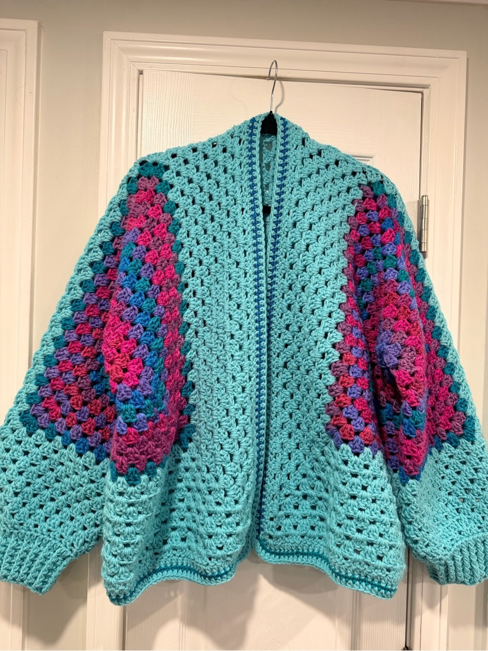 Handmade Crochet Granny Square One Size Cozy Cardigan Boho Chunky Knit Sweater